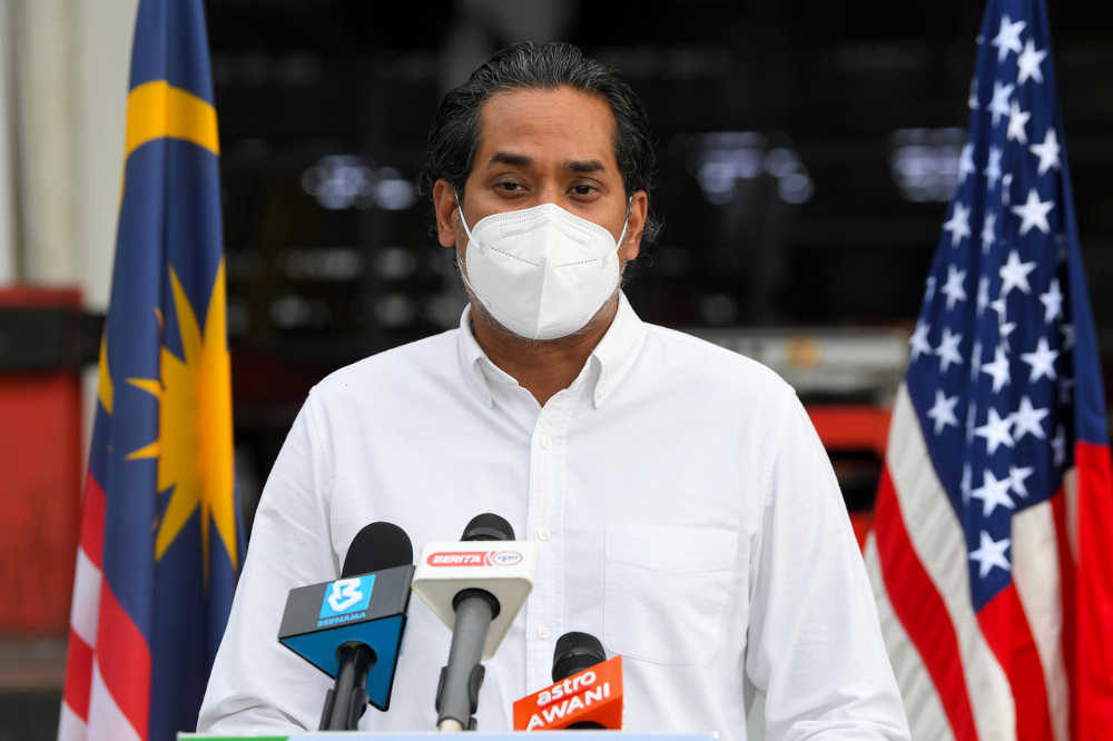 National Covid-19 Immunisation Programme (PICK) Coordinating Minister Khairy Jamaluddin at a press conference after welcoming the arrival of one million doses of Pfizer-BioNTech vaccine donated by the United States at Raya Complex July 5, 2021. u00e2u20acu201d Bernam