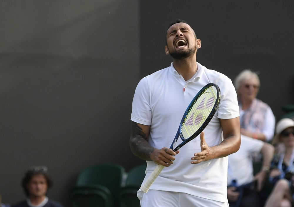 Australia's Nick Kyrgios reacts during his second round match against Italy's Gianluca Mager at the All England Lawn Tennis and Croquet Club, London July 1, 2021. u00e2u20acu201d Reuters pic