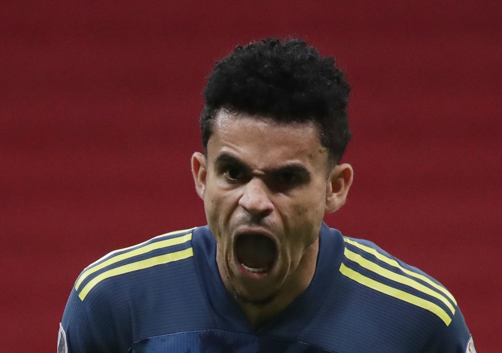 Colombia's Luis Diaz celebrates after scoring the third goal against Peru July 10, 2021. u00e2u20acu2022 Reuters pic