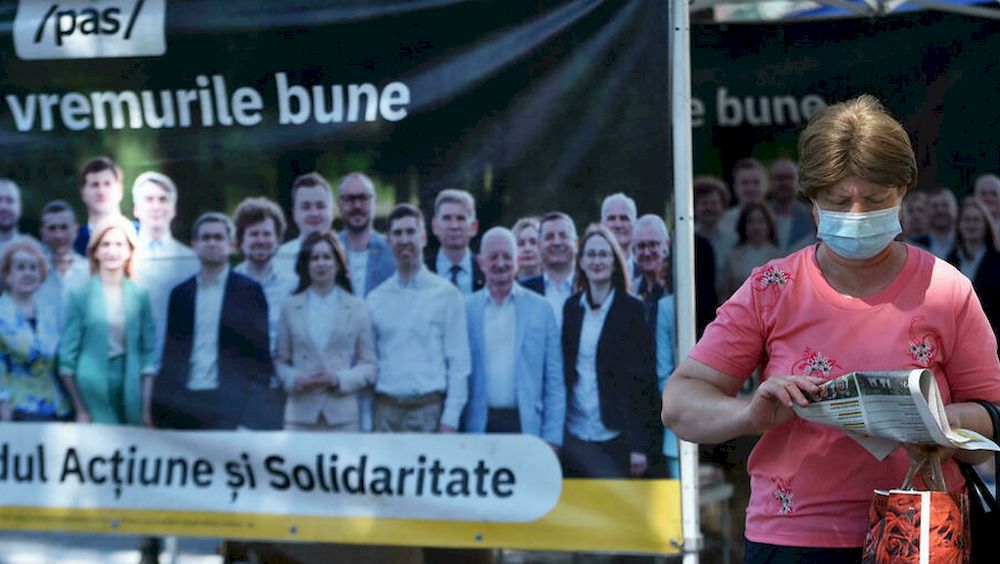 President Maia Sanduu00e2u20acu2122s centre-right Action and Solidarity (PAS) party is leading going into the vote. u00e2u20acu201d AFP pic