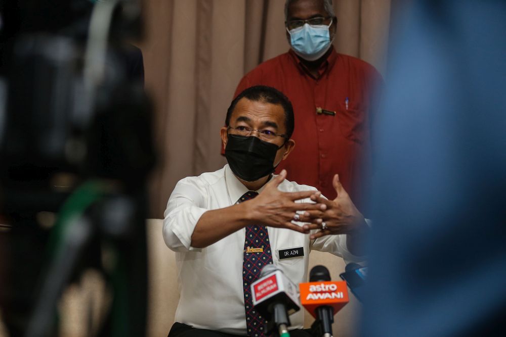 Deputy Health Minister Datuk Dr Noor Azmi Ghazali speaks to reporters during a visit to the vaccination centre at Milennium Hall, Bertam July 9, 2021. u00e2u20acu201d Picture by Sayuti Zainudin