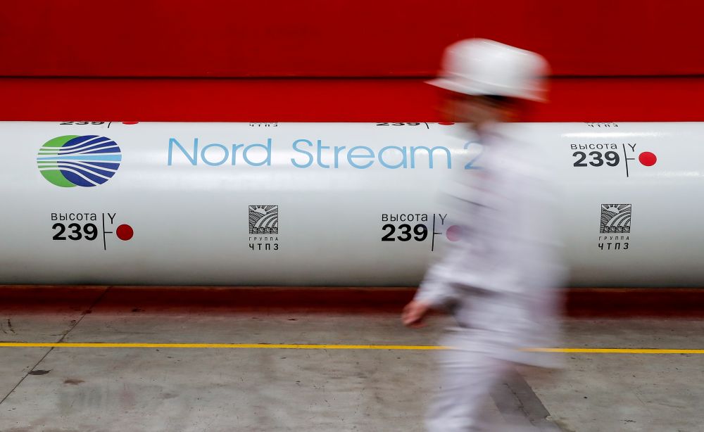 The logo of the Nord Stream 2 gas pipeline project is seen on a pipe at the Chelyabinsk pipe rolling plant in Chelyabinsk, Russia February 26, 2020. u00e2u20acu201d Reuters picnn