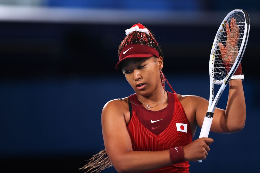 Naomi Osaka of Japan reacts during her third round match against Marketa Vondrousova of the Czech Republic at the Ariake Tennis Park, Tokyo July 27, 2021. u00e2u20acu201d Reuters pic