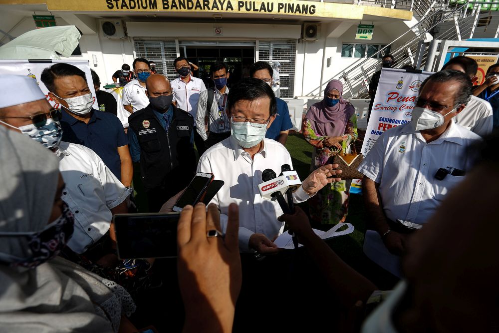 Penang Chief Minister Chow Kon Yeow speaks to reporters during a visit to the City Stadium in George Town July 5, 2021. u00e2u20acu201d Picture by Sayuti Zainudin