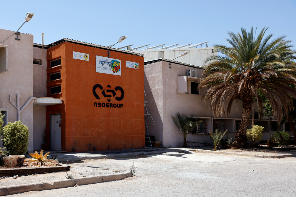 The logo of Israeli cyber firm NSO Group is seen at one of its branches in the Arava Desert, southern Israel July 22, 2021. u00e2u20acu201d Reuters pic