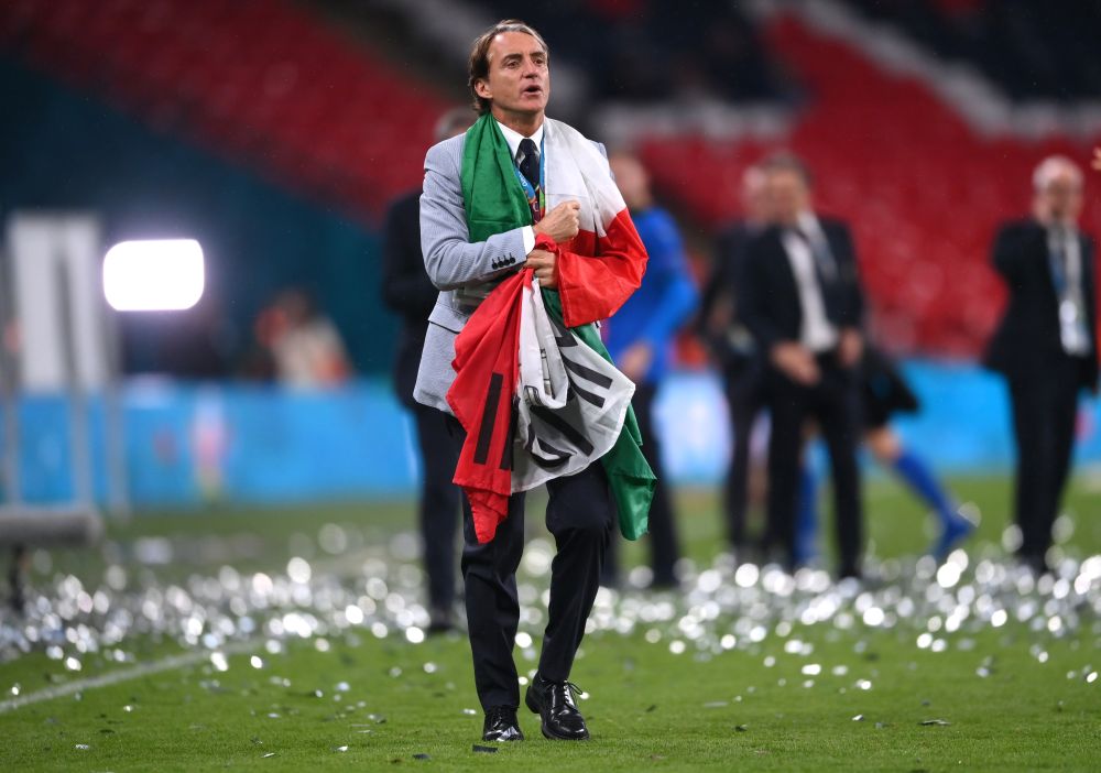Italy coach Roberto Mancini celebrates after winning Euro 2020 at Wembley, LondonJuly 11, 2021. u00e2u20acu201d Reuters pic