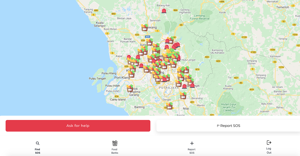A view of the Klang Valley area as seen on the Sambal SOS app. — Screengrab from Sambal SOS app