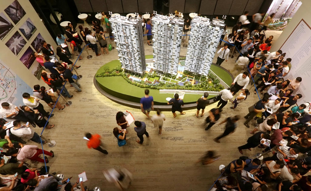 A file photo of a private residential property launch in Singapore during pre-pandemic times. u00e2u20acu201d TODAY pic