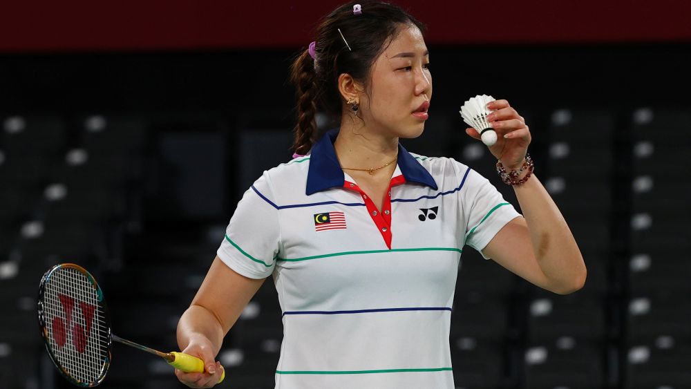 Soniia Cheah of Malaysia prepares to serve during the match against Ratchanok Intanon of Thailand at the Musashino Forest Sport Plaza, Tokyo July 28, 2021. u00e2u20acu201d Reuters pic