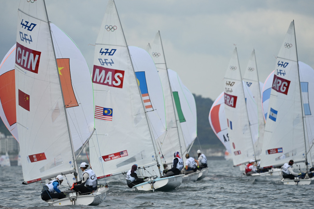 Competitors take part in the womenu00e2u20acu2122s two-person dinghy 470 race during the Tokyo 2020 Olympic Games sailing competition at the Enoshima Yacht Harbour in Fujisawa, Kanagawa Prefecture, Japan, July 30, 2021. u00e2u20acu201d AFP pic 