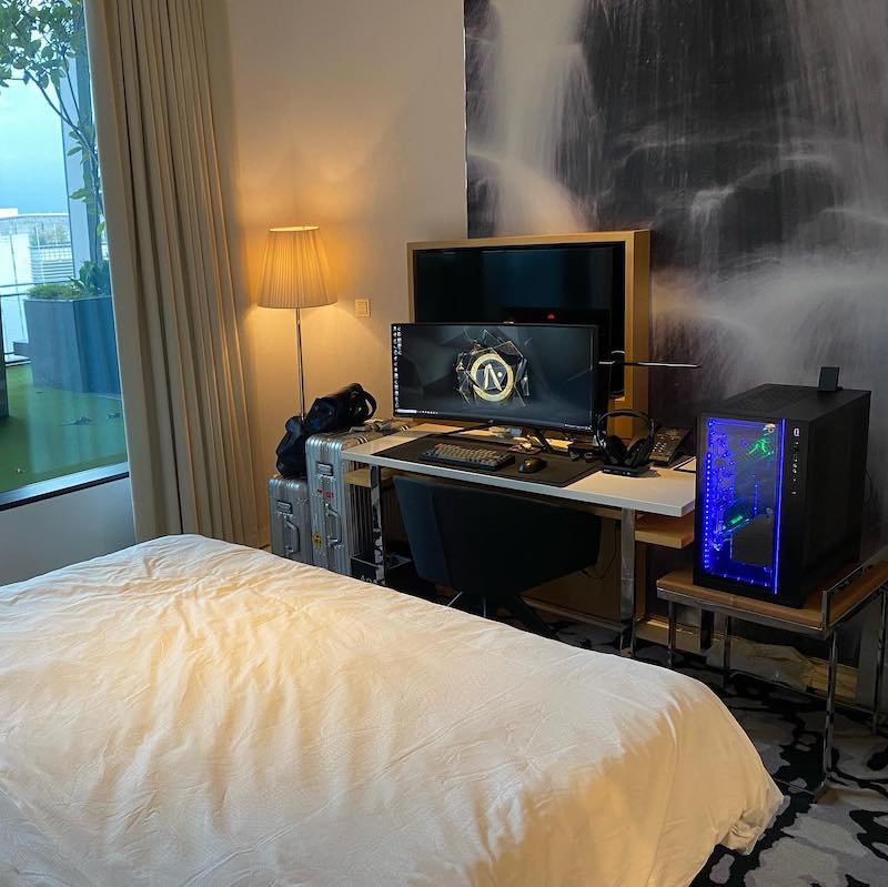 A man in Singapore undergoing his Stay-Home-Notice (SHN) had a gaming setup delivered to his hotel where heu00e2u20acu2122ll be staying for the next 14 days. -- Photo courtesy of Facebook/ AFTERSHOCK PC