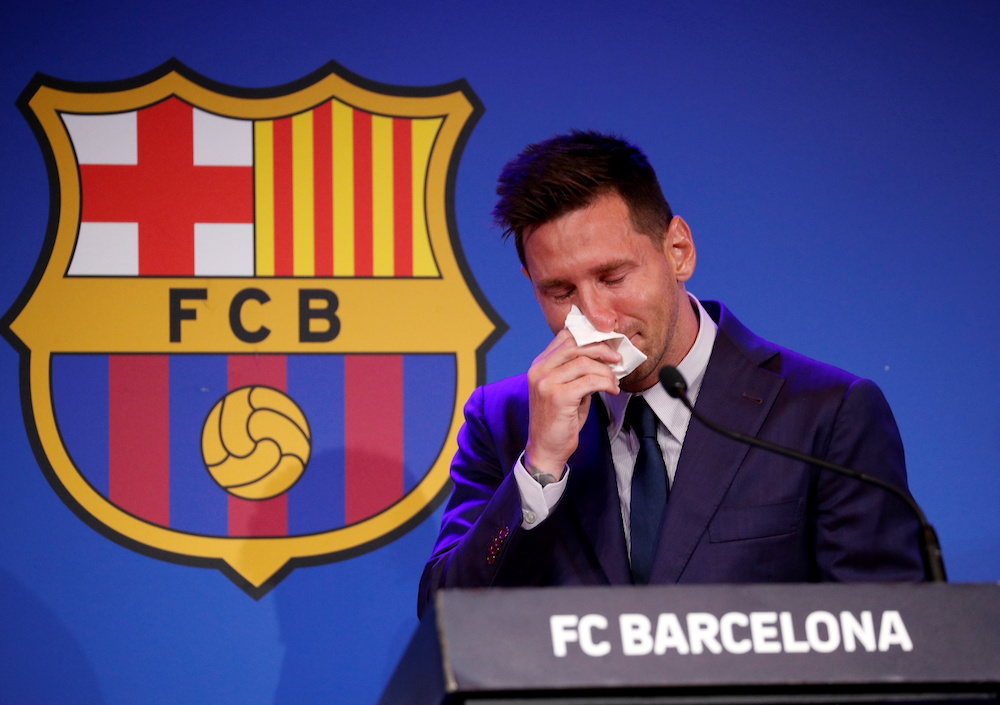 Lionel Messi during the press conference in Barcelona August 8, 2021. u00e2u20acu201d Reutesr pic 