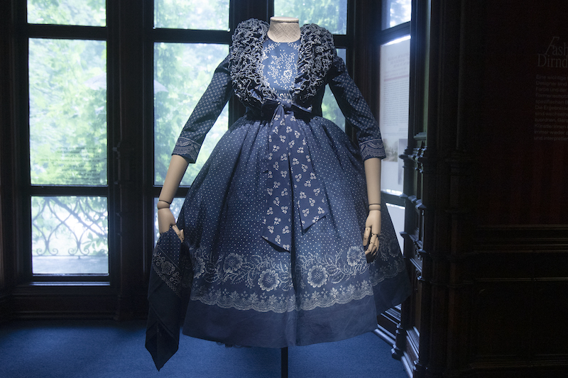 A dirnd dress is on display at the exhibition u00e2u20acu02dcDirndl u00e2u20acu201c Tradition goes fashionu00e2u20acu2122 at the Mamorschloessl palace in Bad Ischl, Upper Austria June 24, 2021. u00e2u20acu201d AFP pic