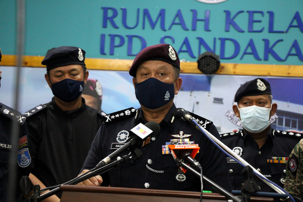Sabah Police Commissioner Datuk Hazani Ghazali speaks during a press conference on two Abu Sayyaf Group members shot dead earlier, August 20, 2021. u00e2u20acu201d Bernama pic