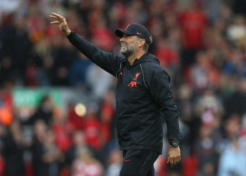 Liverpool manager Juergen Klopp celebrates after the Liverpool v Burnley match at Anfield, Liverpool, Britain August 21, 2021. u00e2u20acu201d Reuters pic