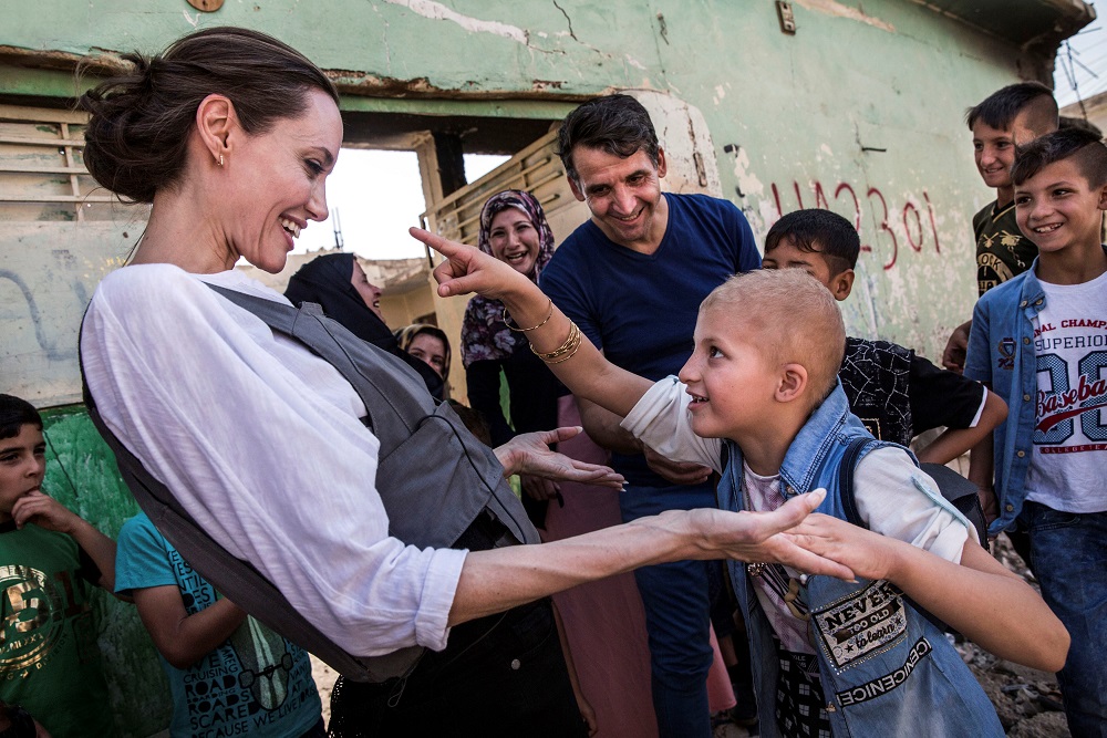 UNHCR Special Envoy, Angelina Jolie meets Falak,8, during a visit to West Mosul, Iraq, June 16 2018. u00e2u20acu201d Reuters pic