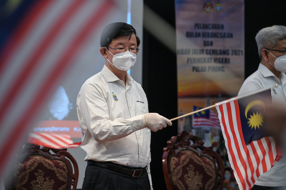 Penang CM Chow Kon Yeow at the virtual launch of the state level National Month and Fly Jalur Gemilang 2021 ceremony held virtually in George Town, August 7, 2021. u00e2u20acu201d Bernama pic