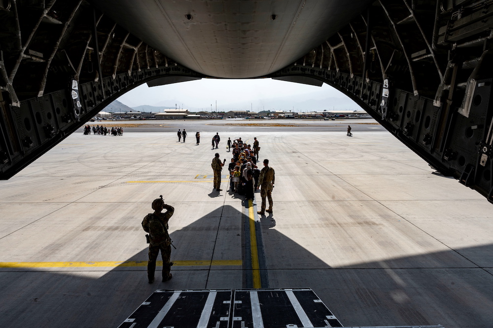 A US Air Force security forces raven in support of Operation Allies Refuge at Hamid Karzai International Airport in Kabul, Afghanistan, August 20, 2021. u00e2u20acu2022 Reuters picnn