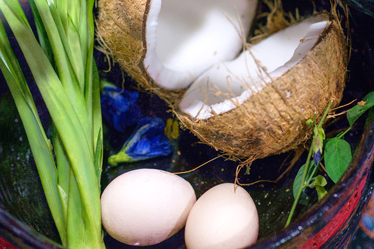 Quek uses 'kampung' eggs, fresh 'santan', sugar and pandan leaves to make his Nyonya 'kaya.'