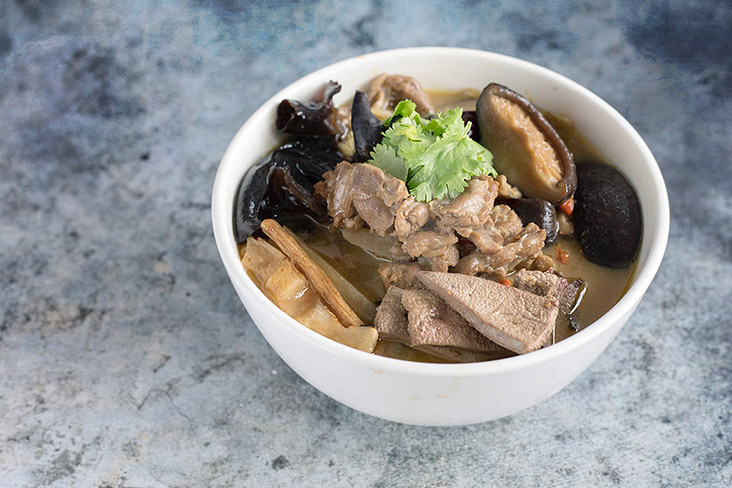 Known as 'jiāng mǔ yā' in Mandarin, this slow braised herbal duck stew is a classic dish in Taiwan.