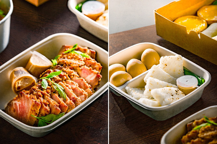 The Merdeka Fami-LI Meal includes slow cooked pork shoulder, charred Langit 'nasi impit' and soy marinated boiled eggs.