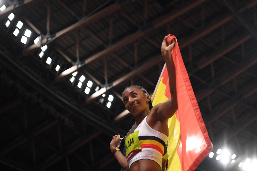 Belgiumu00e2u20acu2122s Nafissatou Thiam celebrates after winning the womenu00e2u20acu2122s heptathlon event during the Tokyo 2020 Olympic Games at the Olympic Stadium in Tokyo, August 5, 2021. u00e2u20acu2022 AFP pic 