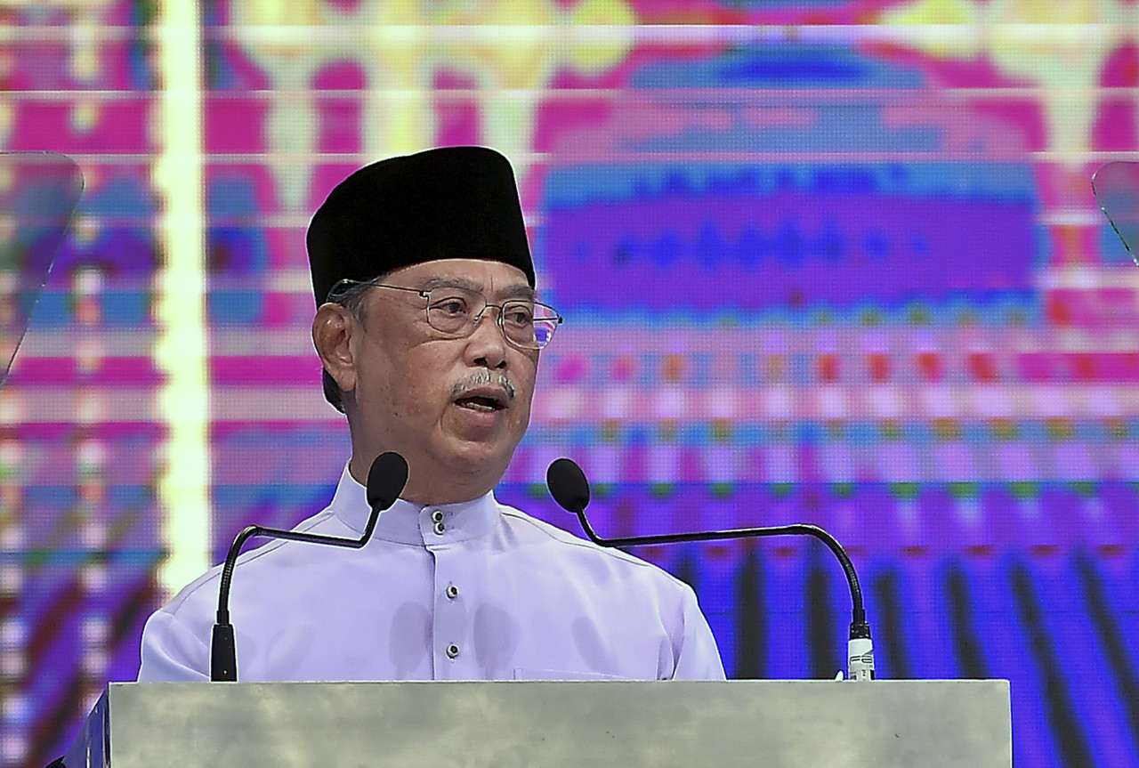 Prime Minister Tan Sri Muhyiddin Yassin delivering a speech during the 1443H/2021M Ma`al Hijrah Celebration at the Tuanku Mizan Zainal Abidin Mosque, August 9, 2021. u00e2u20acu201d Bernama pic