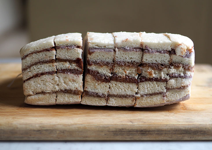 The layered pillow buns are stored frozen and can be steamed until it becomes fluffy and soft
