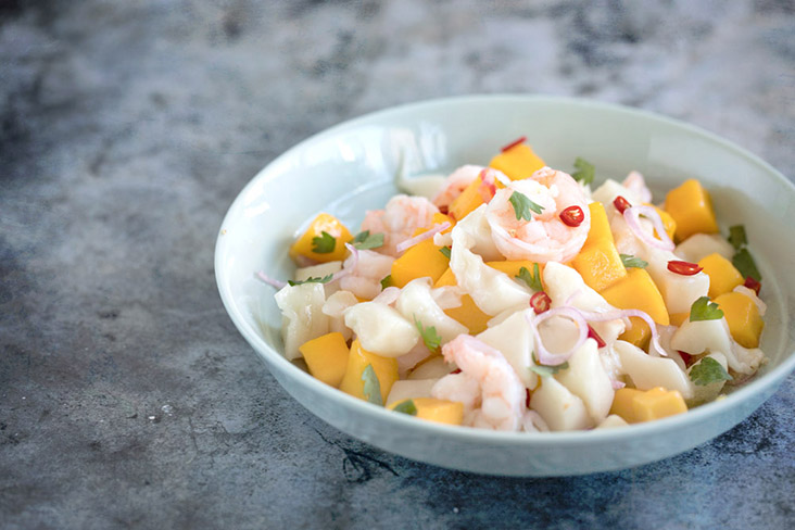 Tangy and sweet, this cherimoya salad is a refreshing medley of tropical flavours.