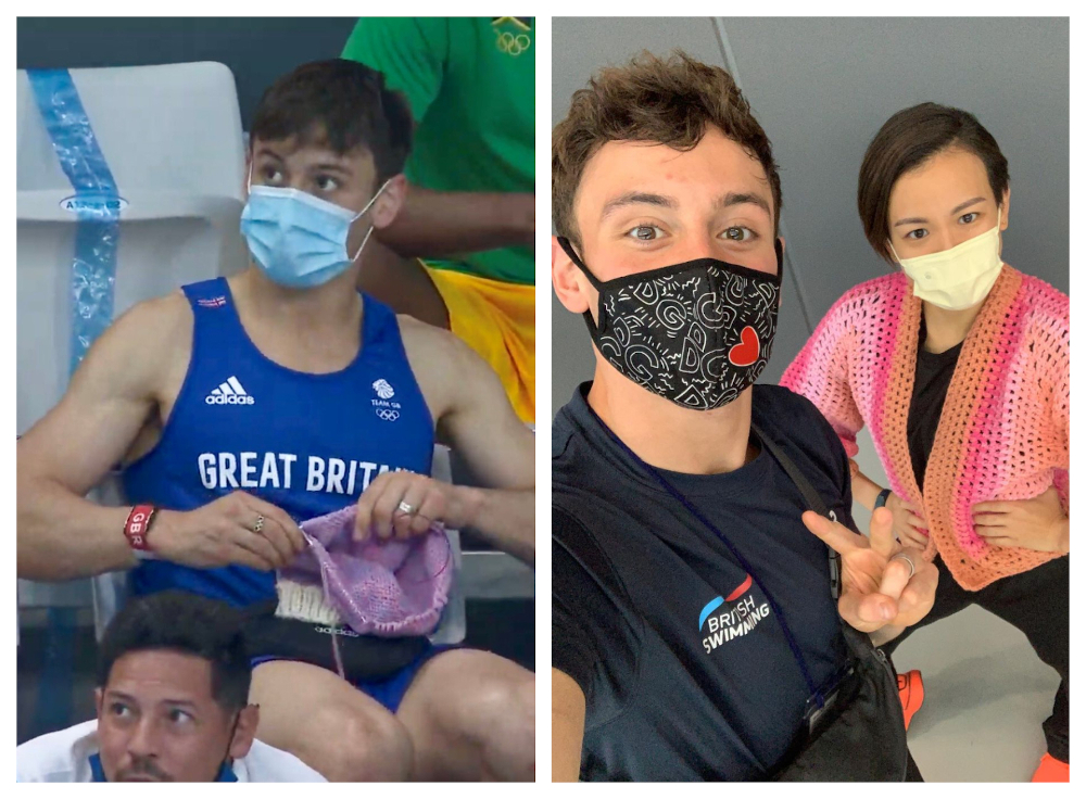 Tom Daley, who was spotted knitting, had also made a pink cardigan for diver Cheong Jun Hoong in May this year. u00e2u20acu201d Picture via instagram/madewithlovebytomdaley