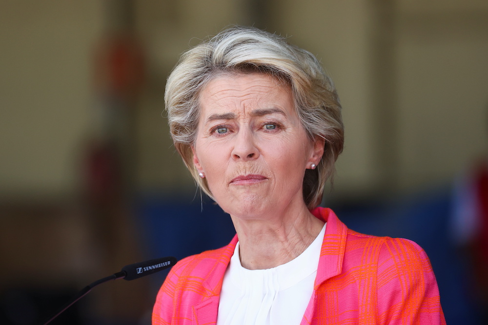 President of the European Commission Ursula Von der Leyen speaks as she attends a news conference at Torrejon Air Base in Torrejon de Ardoz, near Madrid, Spain, August 21, 2021.n. u00e2u20acu2022 Reuters picnn