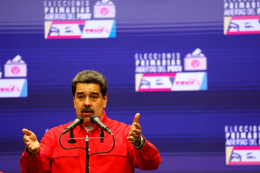 Venezuelan President Nicolas Maduro speaks to the media after voting in the ruling Socialist Party primaries for the November regional elections for governors and mayors, in Caracas, Venezuela August 8, 2021. u00e2u20acu2022 Reuters file pic