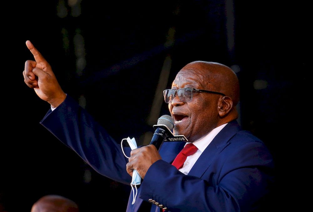 Former South African President Jacob Zuma, who is facing fraud and corruption charges, sings after his appearance in the High Court in Pietermaritzburg, South Africa, May 26, 2021. u00e2u20acu201d Reuters pic