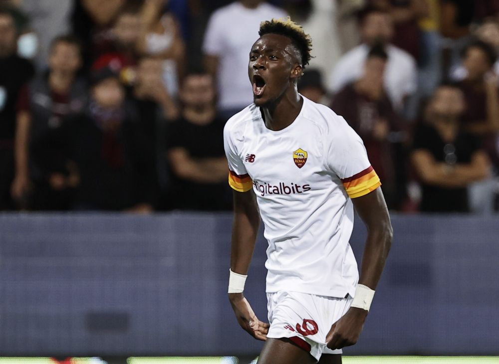 AS Roma's Tammy Abraham celebrates scoring their third goal against Salernitana at Stadio Arechi, Salerno August 29, 2021. u00e2u20acu201d Reuters picnn
