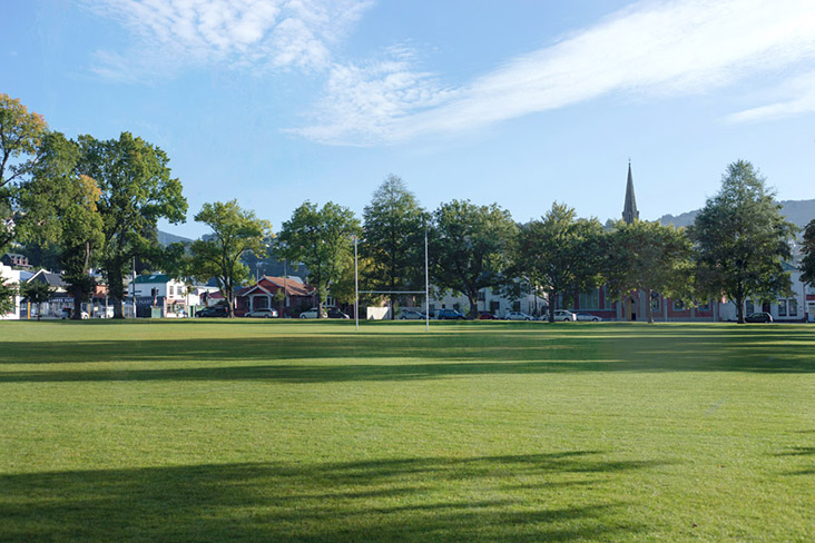 Walking across the North Ground fields in Dunedin, New Zealand.