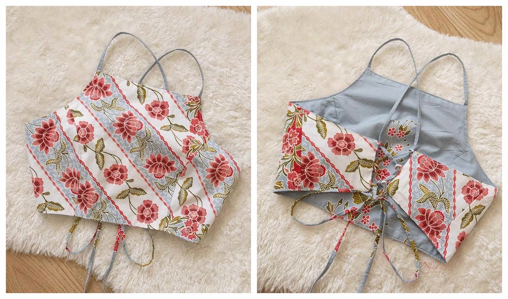 The cotton batik Reversible High Neck Crop Top features a fully adjustable lace-up back. ― Pictures via Instagram/Batik by Nell