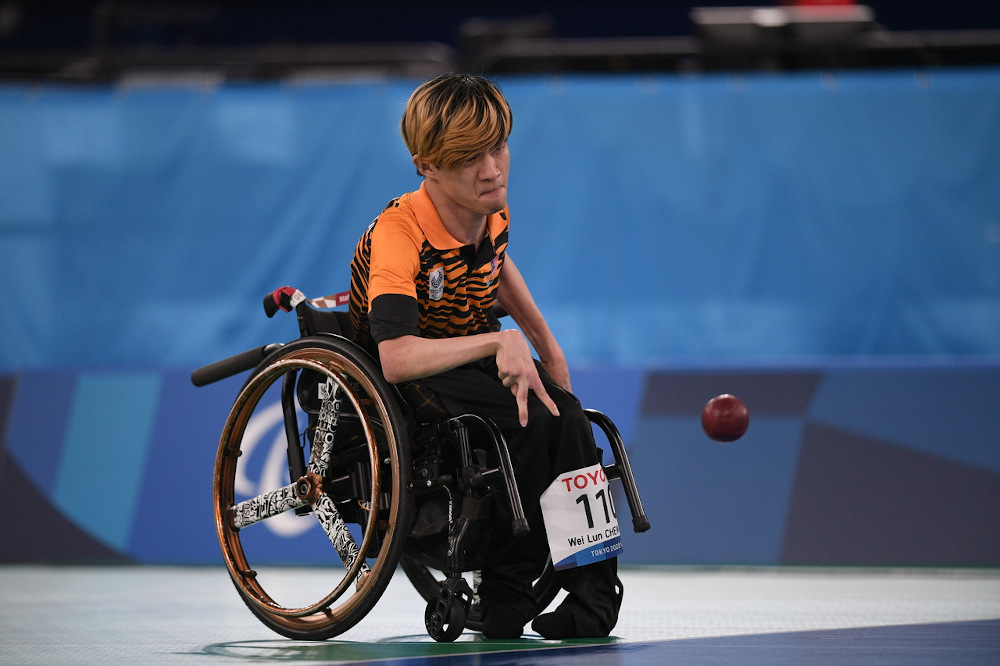 Malaysiau00e2u20acu2122s paralympic Boccia athlete Chew Wei Lun competes against South Korean Jung Sungjoon in the BC1 Category Boccia at the Tokyo 2020 Paralympic Games at Ariake Gym August 29, 2021. u00e2u20acu201d Bernama pic