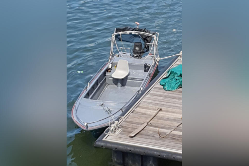 The fibreglass boat the men allegedly used to try to enter Singapore illegally on August 27, 2021. u00e2u20acu2022 TODAY pic