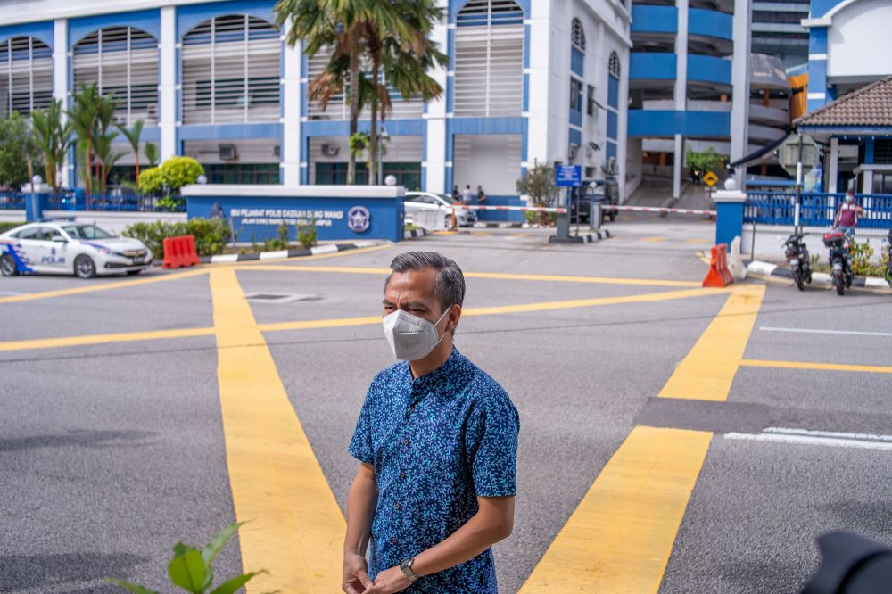 Lembah Pantai MP Fahmi Fadzil addresses reporters in front of the Dang Wangi district police headquarters in Kuala Lumpur August 4, 2021. u00e2u20acu201d Picture by Shafwan Zaidon