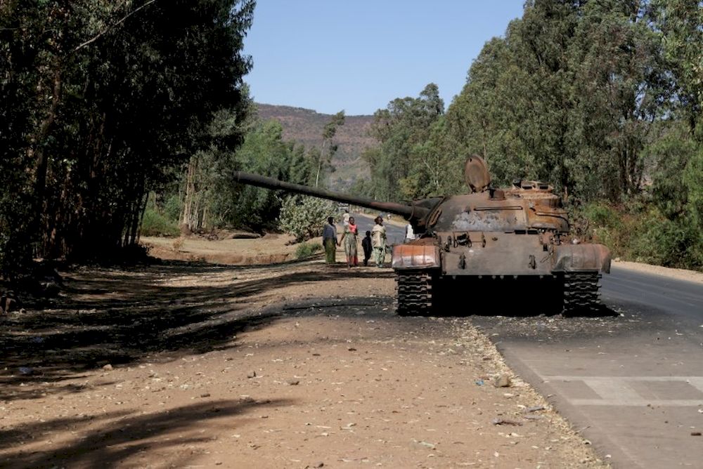 A burned tank stands near the town of Adwa, Tigray region, Ethiopia, March 18, 2021. u00e2u20acu201d Reuters pic