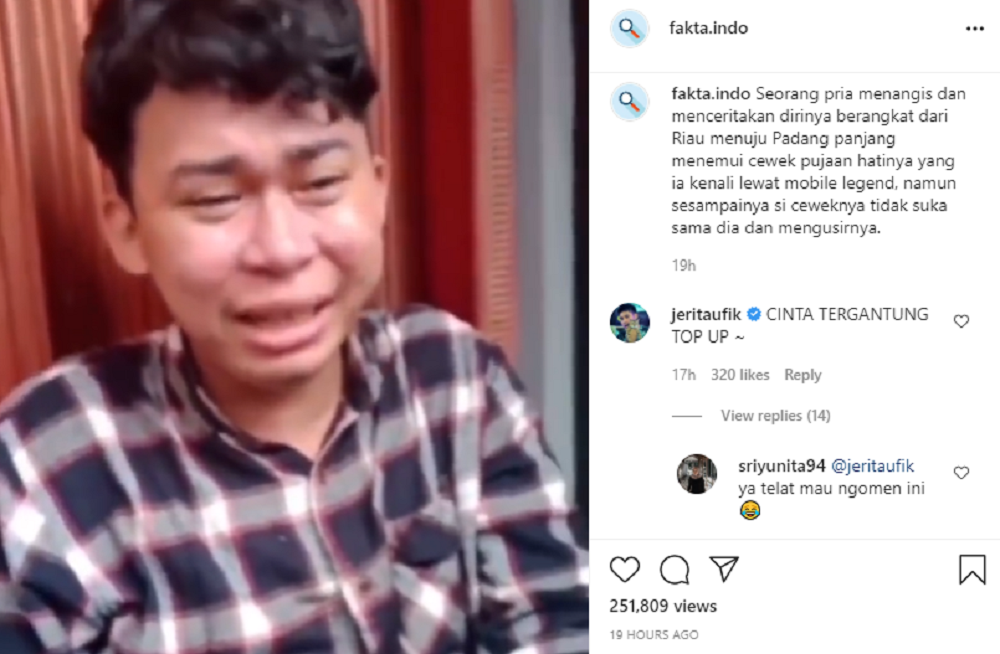 Young manu00e2u20acu2122s love gone to waste. u00e2u20acu2022 Picture via Instagram/fakta.indo 