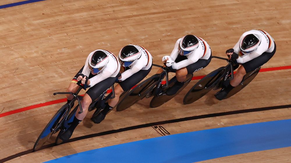 Franziska Brausse of Germany, Lisa Klein of Germany, Mieke Kroeger of Germany and Lisa Brennauer of Germany in action during the womenu00e2u20acu2122s team pursuit at the Izu Velodrome, Shizuoka August 2, 2021. u00e2u20acu201d Reuters pic