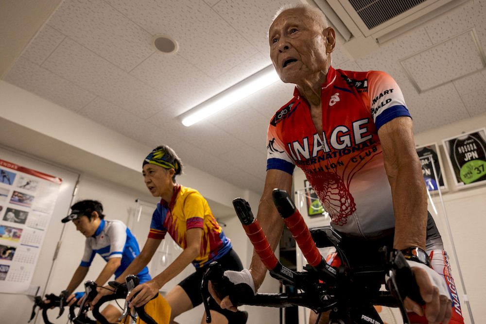 This photo taken on August 4, 2021 shows the world's oldest Ironman Hiromu Inada, who turns 89 in November. u00e2u20acu201d AFP pic