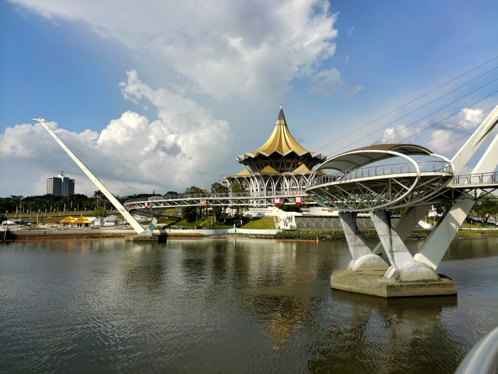 The Sarawak State Legislative Assembly Building and Darul Hana Bridge in Kuching, July 31, 2021. u00e2u20acu2022 Bernama pic 