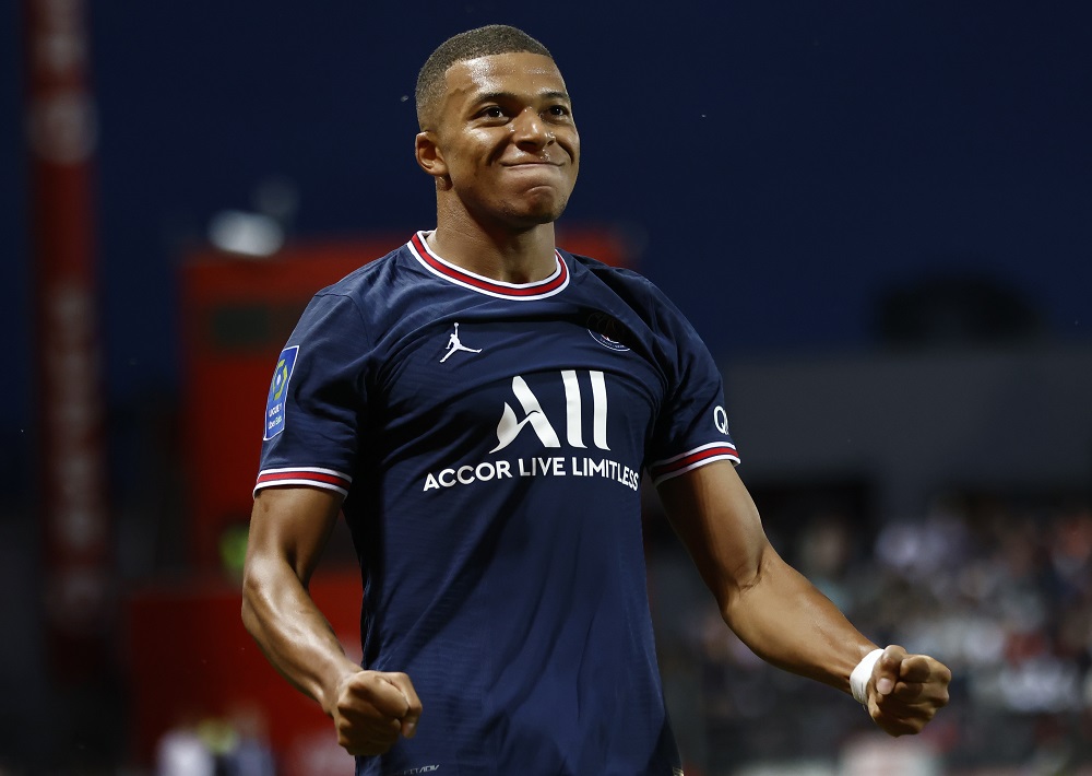 Paris St Germain's Kylian Mbappe celebrates after scoring a goal against Brest August 21, 2021. u00e2u20acu2022 Reuters pic