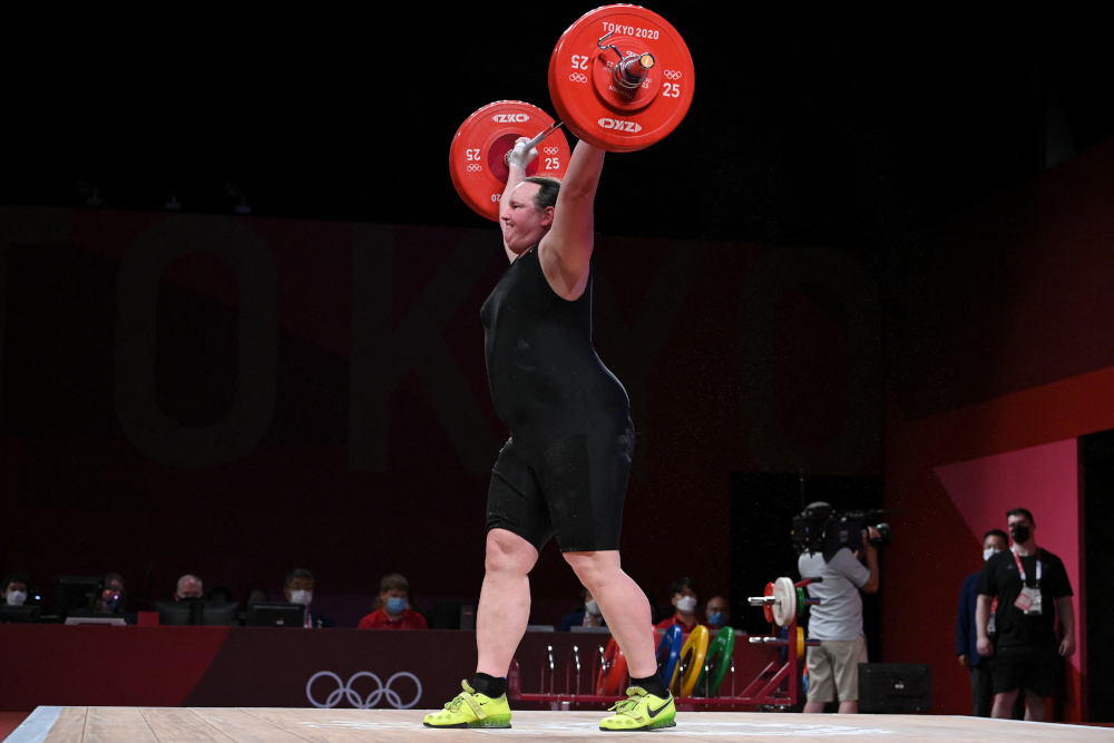 New Zealandu00e2u20acu2122s Laurel Hubbard competes in the womenu00e2u20acu2122s +87kg weightlifting competition during the Tokyo 2020 Olympic Games at the Tokyo International Forum in Tokyo August 2, 2021. u00e2u20acu2022 AFP picnn