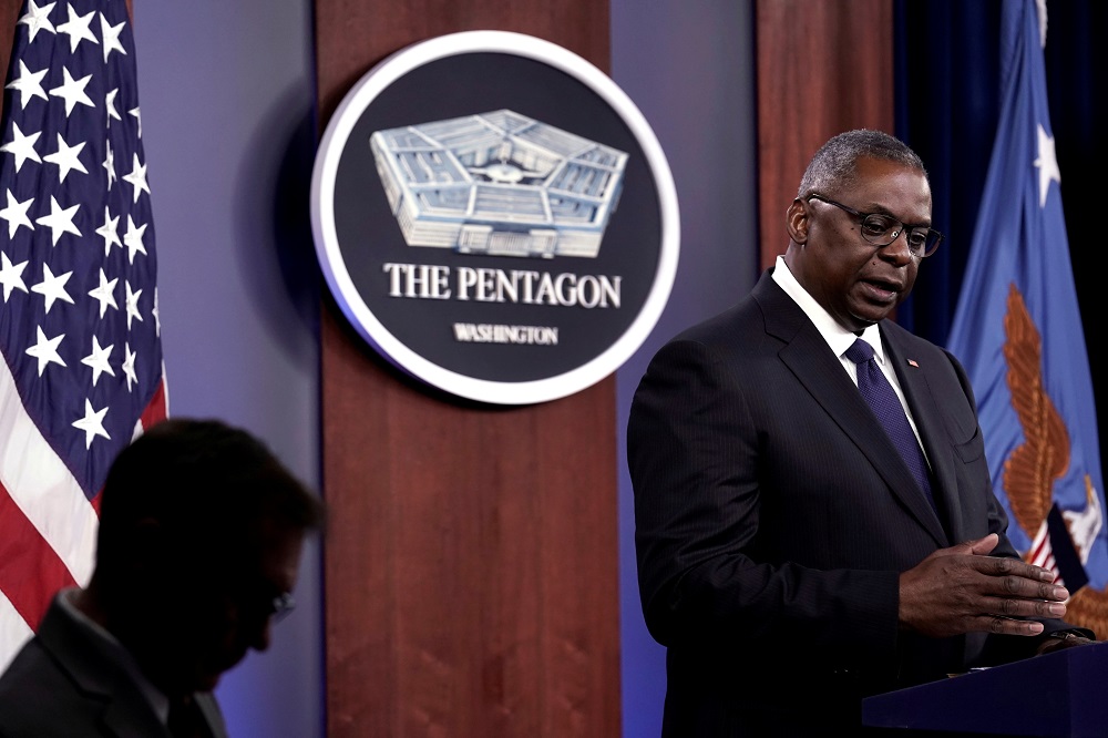 US Defence Secretary Lloyd Austin speaks at a news briefing at Pentagon in Arlington, Virginia August 18, 2021. u00e2u20acu2022 Reuters pic