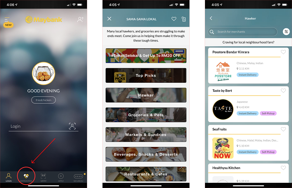 To get to Sama-Sama Lokal platform just log in to your Maybank2u MY mobile app and look for the Sama-Sama Lokal icon at the top left menu bar. ― Picture courtesy of Maybank Malaysia 