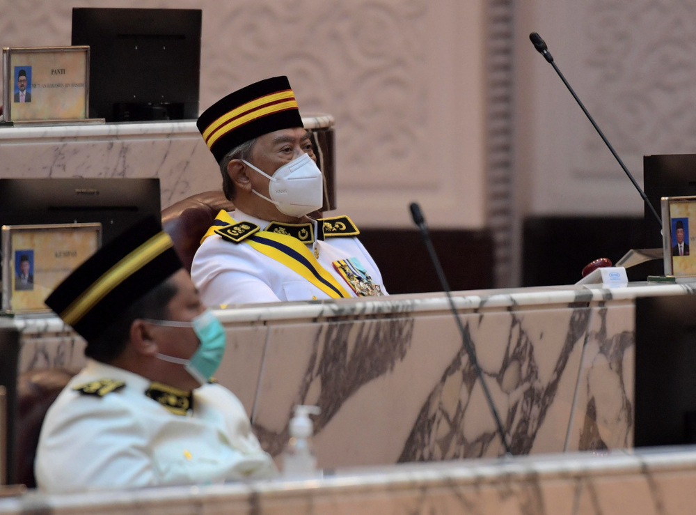 Prime Minister Tan Sri Muhyiddin Yassin attends the first day of the Johor State Assembly at Bangunan Sultan Ismail, August 12, 2021. u00e2u20acu201d Bernama pic 