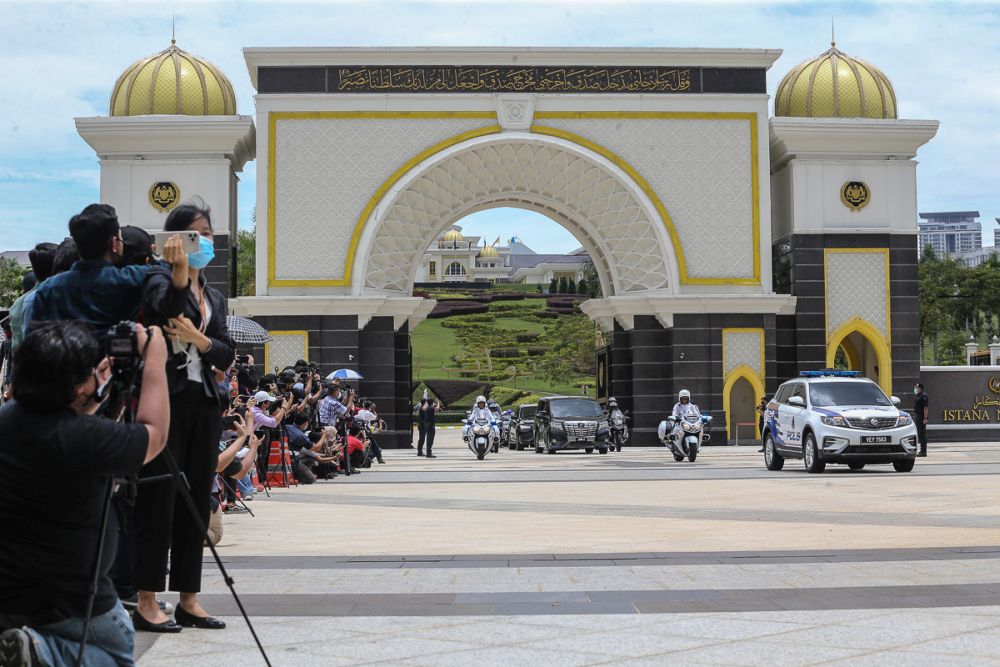 A motorcade escorting Prime Minister Tan Sri Muhyiddin Yassin is seen leaving Istana Negara, Kuala Lumpur August 16, 2021. u00e2u20acu201d Picture by Yusof Mat Isan